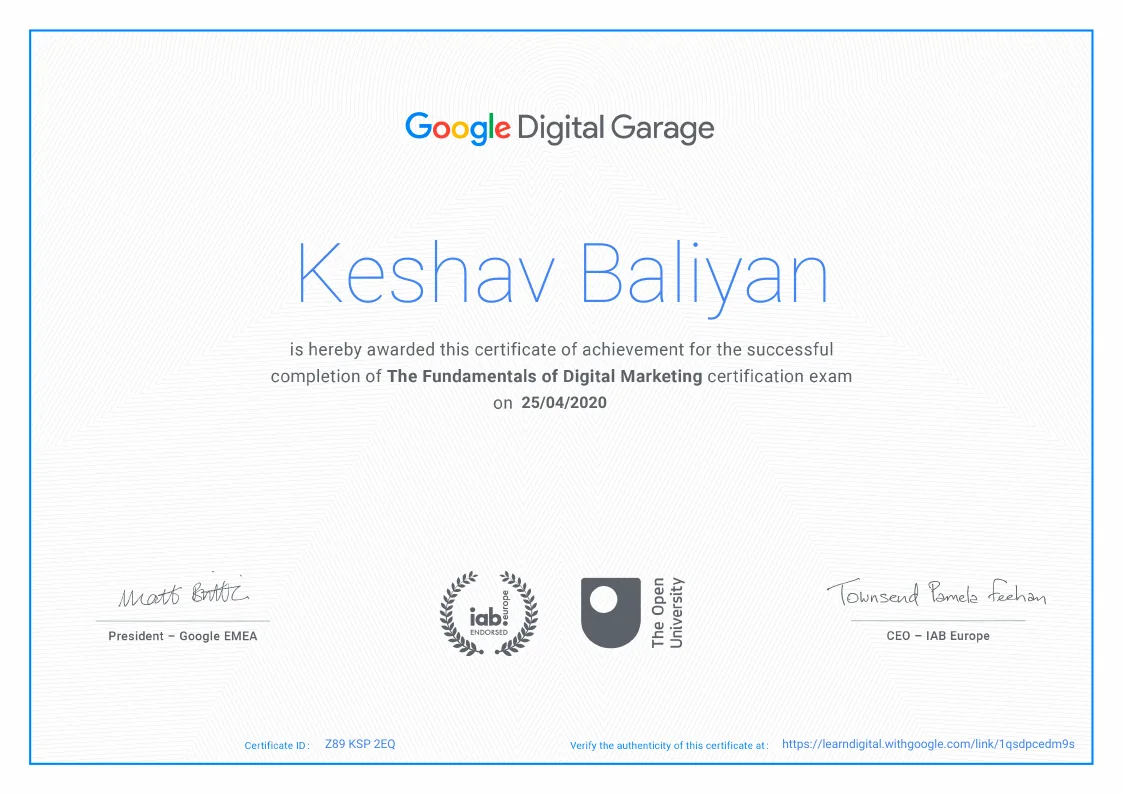 Digital skills certificate preview