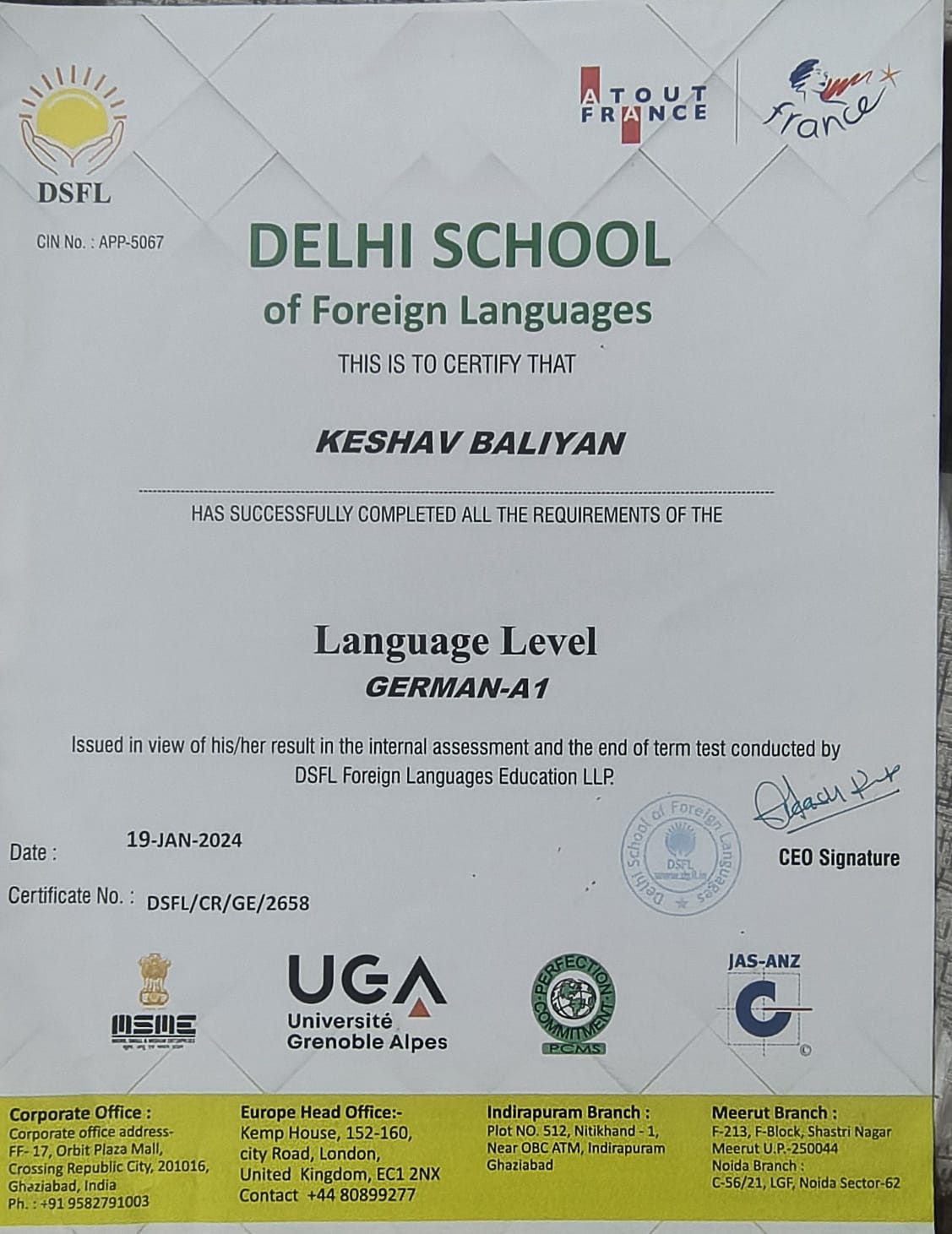 German language course achievement