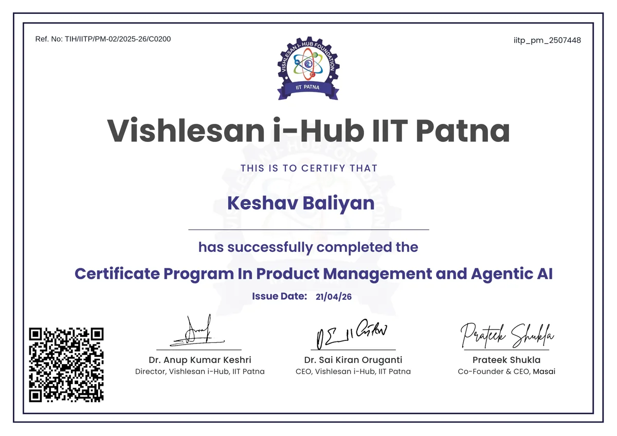 IIT Patna certificate in Product Management and Agentic AI